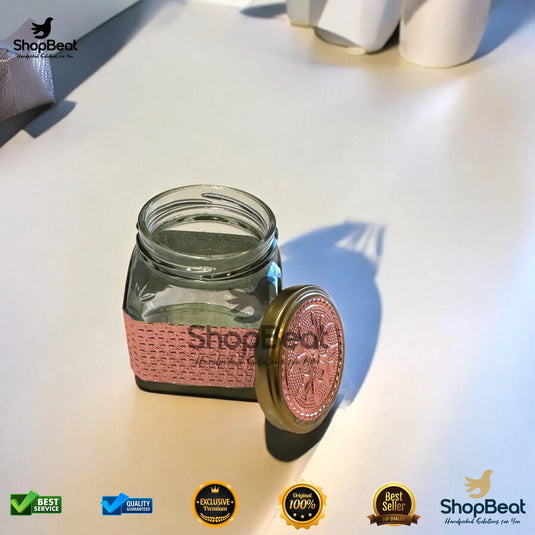 Copper Oxidised Glass Jar – 350ml Square Decorative Gift Jar