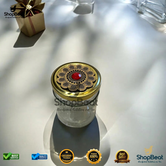 Floral Design Glass Jar – 200ml Round Decorative Gift Container