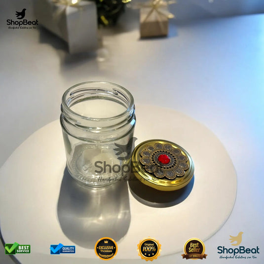 Floral Design Glass Jar – 200ml Round Decorative Gift Container