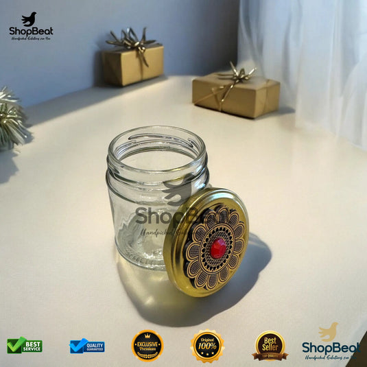 Floral Design Glass Jar – 200ml Round Decorative Gift Container