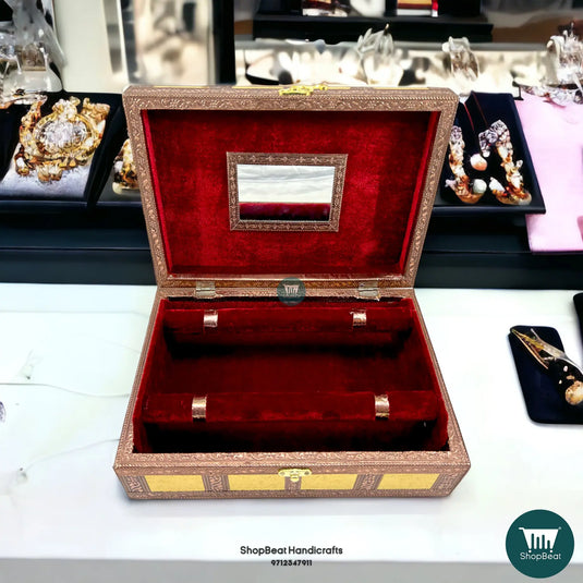 Copper-Golden Rajwadi 2 Roll Wooden Bangle Box – Oxidised Jewelry Storage (11x8)