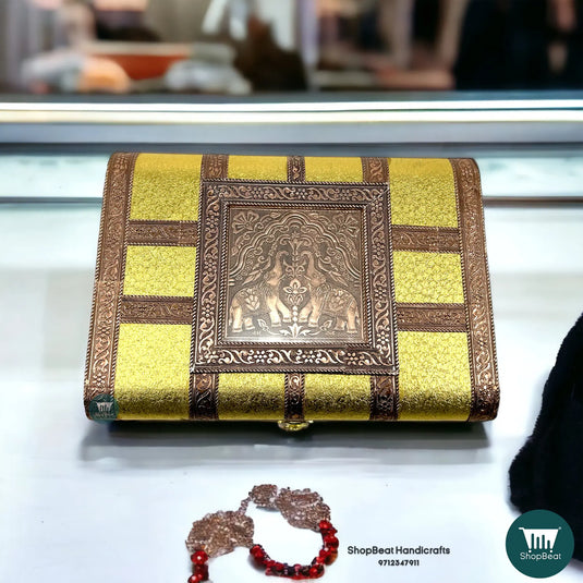 Copper-Golden Rajwadi 2 Roll Wooden Bangle Box – Oxidised Jewelry Storage (11x8)