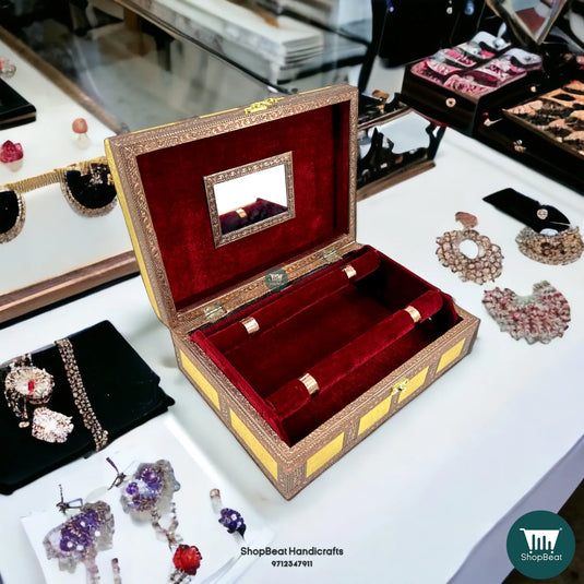 Copper-Golden Rajwadi 2 Roll Wooden Bangle Box – Oxidised Jewelry Storage (11x8)