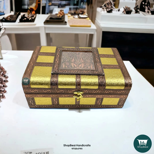 Copper-Golden Rajwadi 2 Roll Wooden Bangle Box – Oxidised Jewelry Storage (11x8)