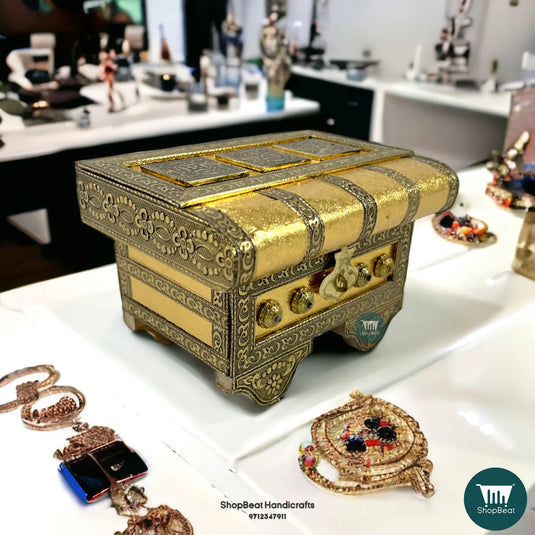 Golden Oxidised Traditional Patari Jewellery Box – Wooden Gift Box (5x7)