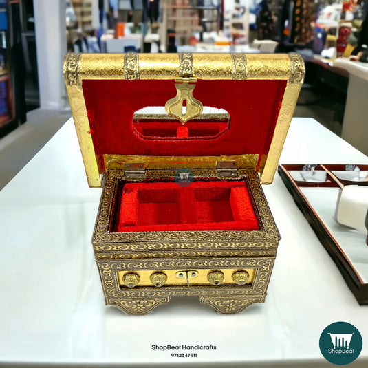 Golden Oxidised Traditional Patari Jewellery Box – Wooden Gift Box (5x7)