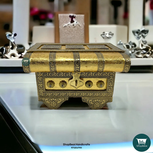 Golden Oxidised Traditional Patari Jewellery Box – Wooden Gift Box (5x7)