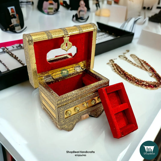 Golden Oxidised Traditional Patari Jewellery Box – Wooden Gift Box (5x7)
