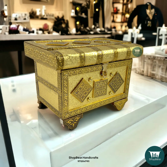 Golden Oxidised Traditional Patari Jewellery Box – Wooden Organizer (6x9)