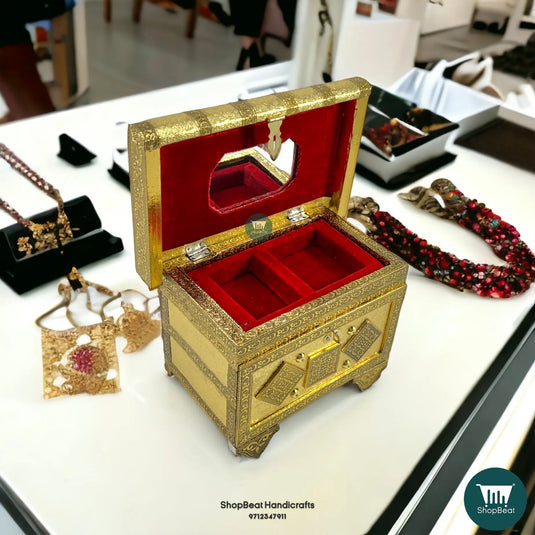 Golden Oxidised Traditional Patari Jewellery Box – Wooden Organizer (6x9)