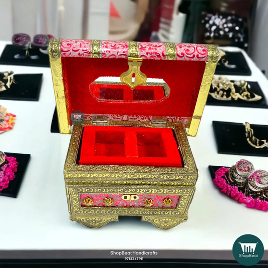 Golden Oxidised Pink Patari Jewellery Box – Traditional Wooden Box (5x7)
