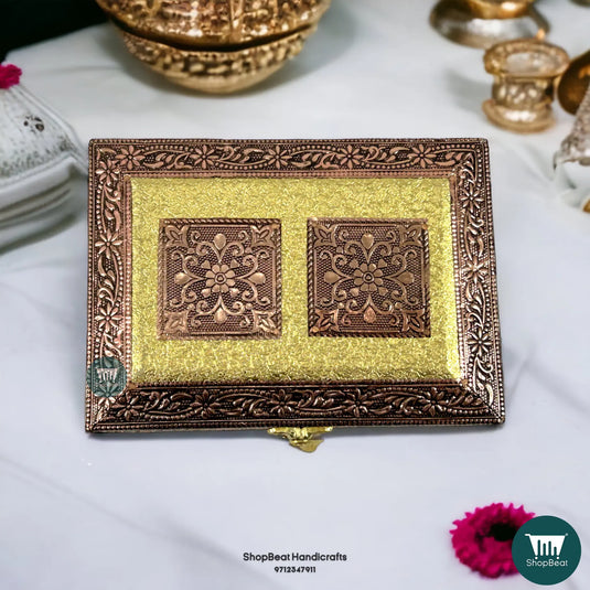 Copper Oxidised Velvet Pooja Box – 5x7 Inch Wooden Jewellery Gift Box