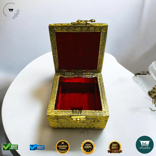 Golden Oxidised Multipurpose Box – 4x4 Inch Pooja & Jewellery Box