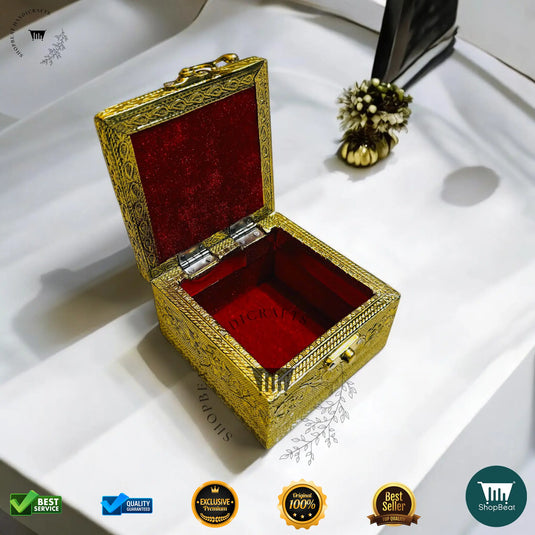 Golden Oxidised Multipurpose Box – 4x4 Inch Pooja & Jewellery Box