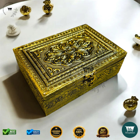 Golden Oxidised Multipurpose Box – 5x7 Inch Pooja & Jewellery Gift Box