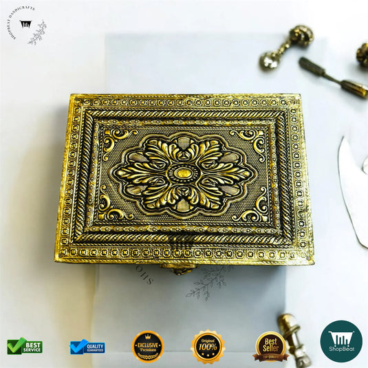Golden Oxidised Multipurpose Box – 5x7 Inch Pooja & Jewellery Gift Box