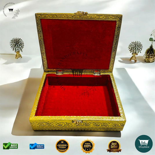 Golden Oxidised Multipurpose Box – 9x7 Inch Wooden Pooja & Jewellery Box