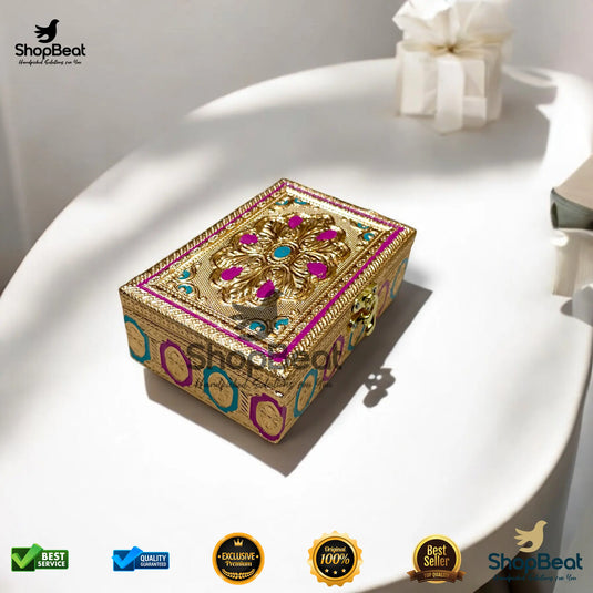 Golden Meenakari Multipurpose Box – 4x6 Inch Pooja & Jewellery Gift Box