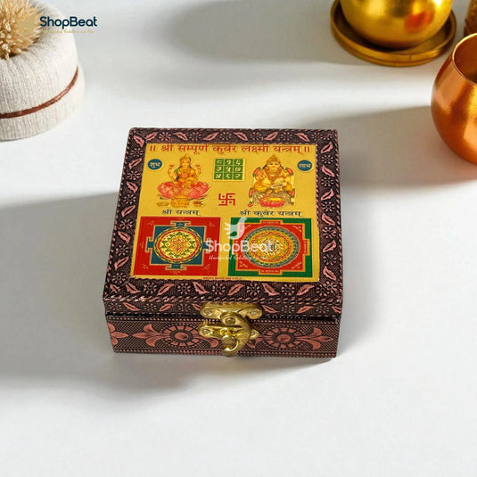 Copper Oxidised Lakshmi Kuber Yantra Pooja Box / Jewellery Box / Multipurpose Box – 4x4