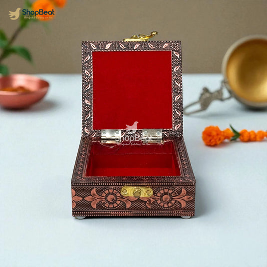 Copper Oxidised Lakshmi Kuber Yantra Pooja Box / Jewellery Box / Multipurpose Box – 4x4
