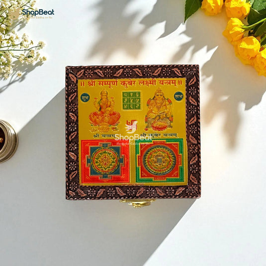 Copper Oxidised Lakshmi Kuber Yantra Pooja Box / Jewellery Box / Multipurpose Box – 4x4