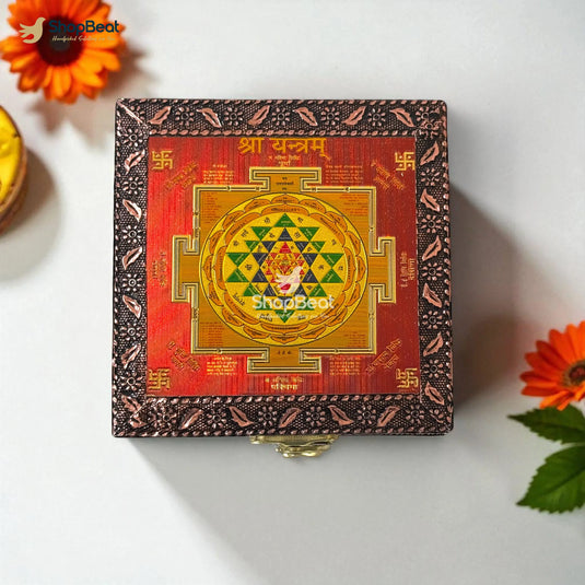 Copper Oxidised Shree Yantra Pooja Box / Jewellery Box / Multipurpose Box – 4x4