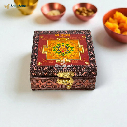 Copper Oxidised Shree Yantra Pooja Box / Jewellery Box / Multipurpose Box – 4x4
