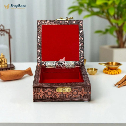 Copper Oxidised Shree Yantra Pooja Box / Jewellery Box / Multipurpose Box – 4x4