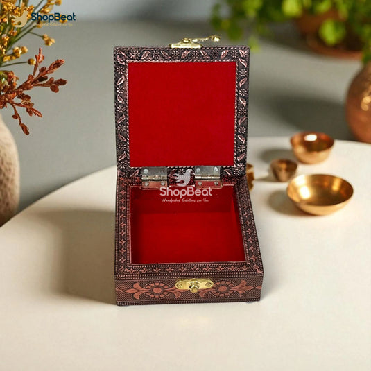Copper Oxidised Shree Yantra Pooja Box / Jewellery Box / Multipurpose Box – 4x4