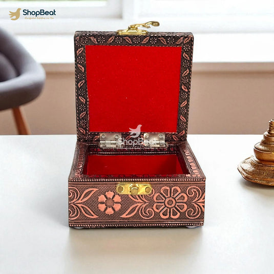 Copper Oxidised Pichwai Pooja Box / Jewellery Box / Multipurpose Box – 4x4