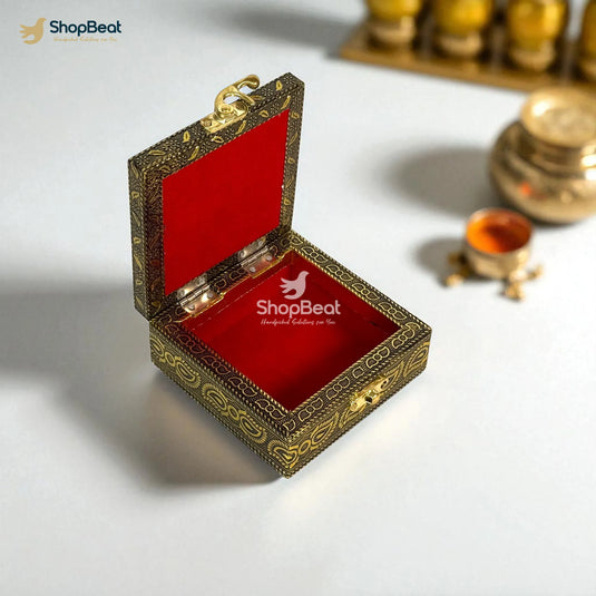 Golden Oxidised Kuber Yantra Pooja Box / Jewellery Box / Multipurpose Box – 4x4