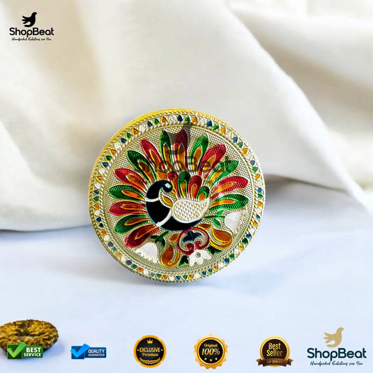 Golden Meenakari Peacock Steel Box – 8 No. Wedding Gift Container