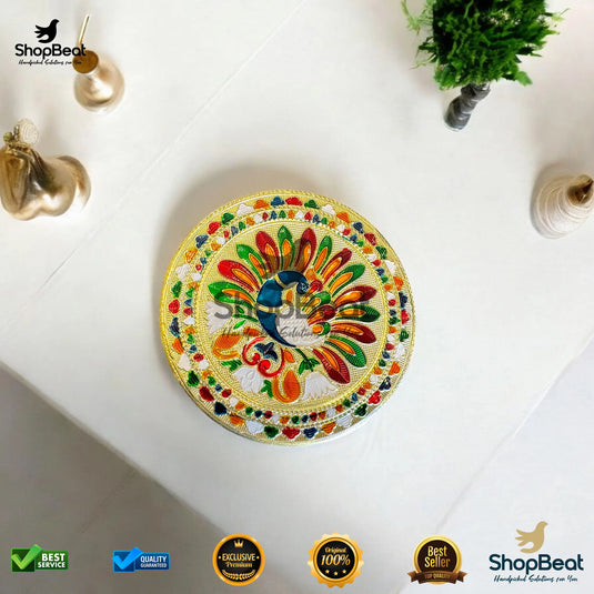 Golden Meenakari Peacock Steel Box – 9 No. Traditional Gift Box
