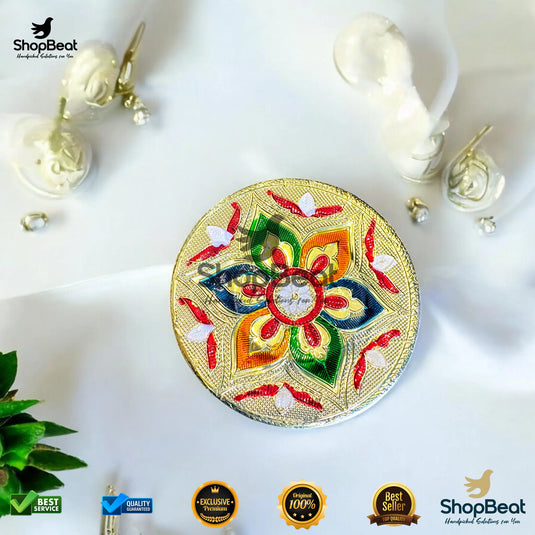 Golden Meenakari Flower Steel Box – 7 No. Multipurpose Gift Box