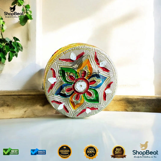 Golden Meenakari Flower Steel Box – 7 No. Multipurpose Gift Box