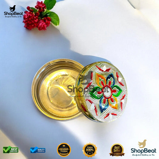 Golden Meenakari Flower Steel Box – 7 No. Multipurpose Gift Box