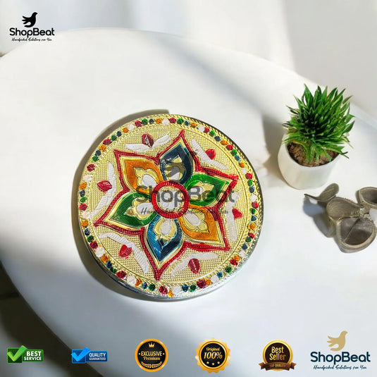 Golden Meenakari Flower Steel Box – 8 No. Wedding Return Gift Box