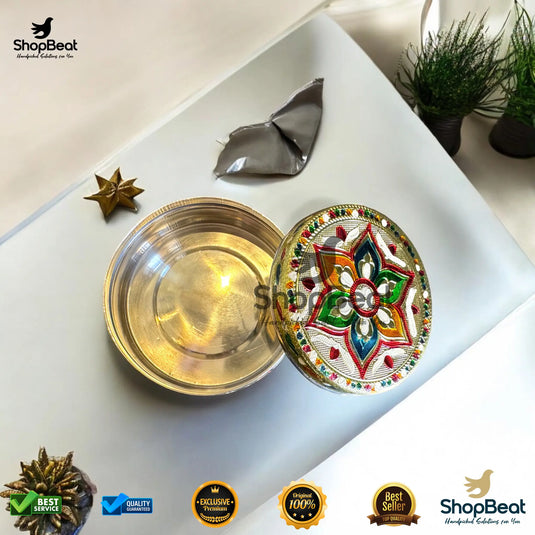 Golden Meenakari Flower Steel Box – 8 No. Wedding Return Gift Box