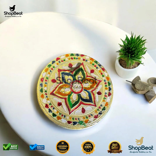 Golden Meenakari Flower Steel Box – 9 No. Festive Gifting Container