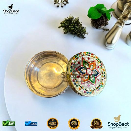 Golden Meenakari Flower Steel Box – 9 No. Festive Gifting Container