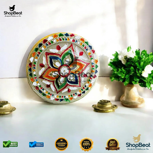 Golden Meenakari Flower Steel Box – 9 No. Festive Gifting Container