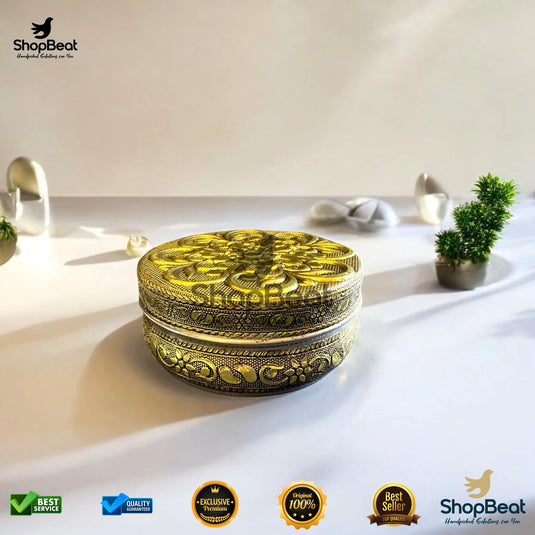 Golden Embossed Flower Steel Box – 7 No. Multipurpose Gift Box