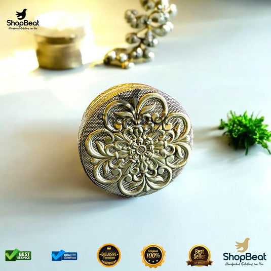 Golden Embossed Flower Steel Box – 7 No. Multipurpose Gift Box