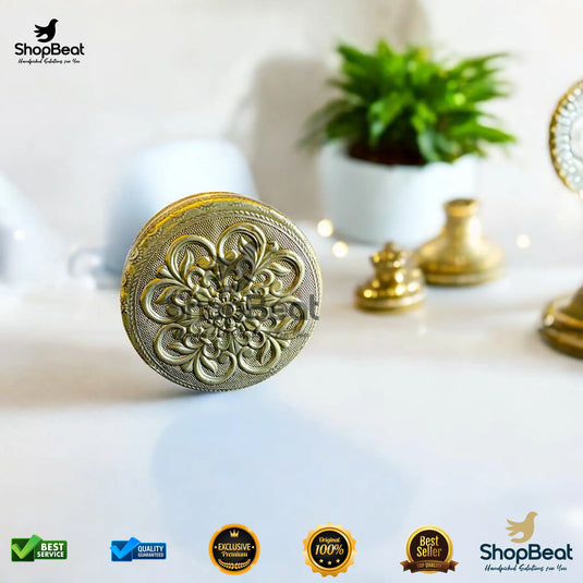 Golden Embossed Flower Steel Box – 8 No. Traditional Gift Container