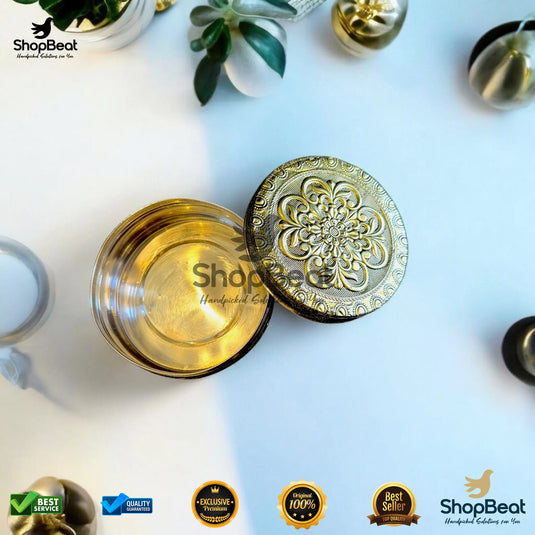 Golden Embossed Flower Steel Box – 9 No. Wedding Gift Container