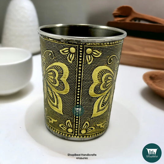 Golden Oxidised Butterfly Design Stainless Steel Water Glass – Gifting Glassware