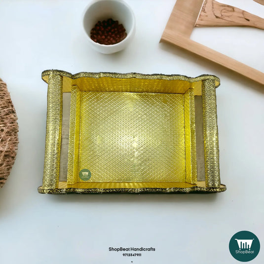 Golden Oxidised Butterfly Wooden Serving Tray – Traditional Gift Tray