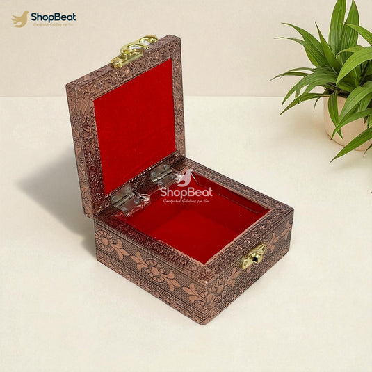 Copper Oxidised Yellow Pichwai Design Multipurpose Box 4x4 – Pooja & Jewellery Storage
