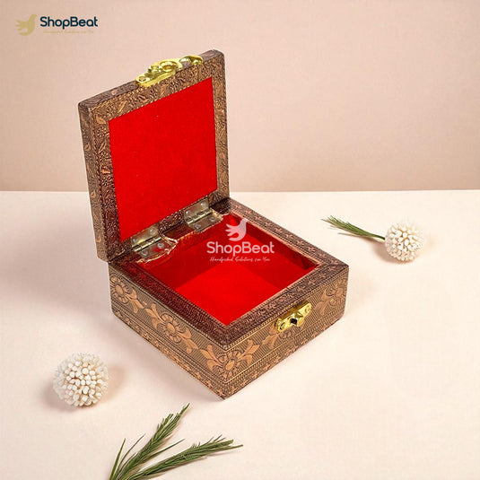 Copper Oxidised White Pichwai Design Multipurpose Box 4x4 – Pooja & Jewellery Storage