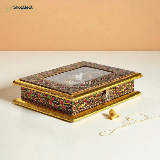 Golden Oxidised Elephant Design Dry Fruit Box 9x7 – Decorative Gift Box